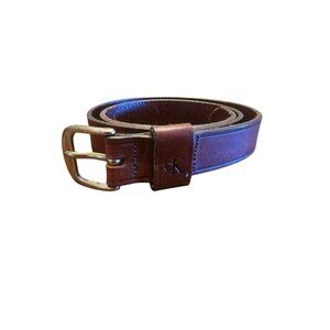 Calvin Klein Italian Saddle Leather Belt Small 3/4" Brown With Brass Buckle Made